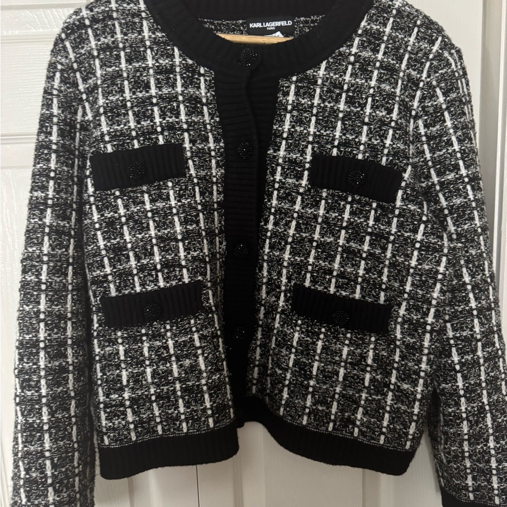 Karl Lagerfeld Black and White Tweed Jacket xl
